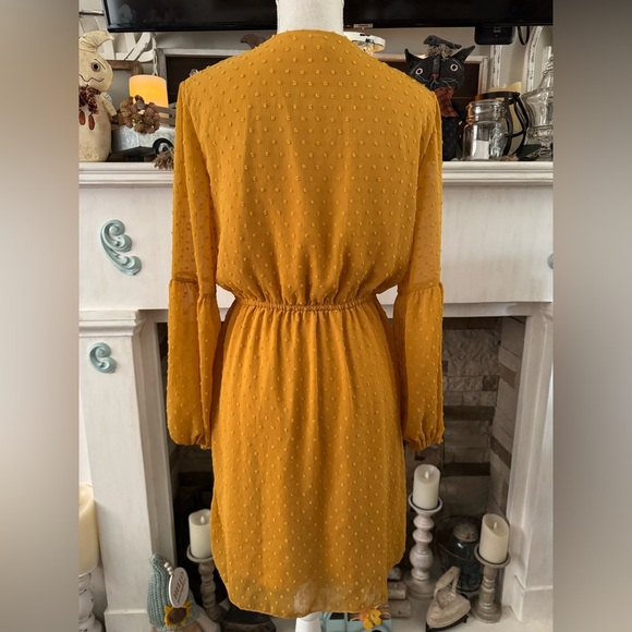 Bailey’s Blossoms mustard color polka dot sheer/bubble sleeve dress Size M - Picture 2 of 5